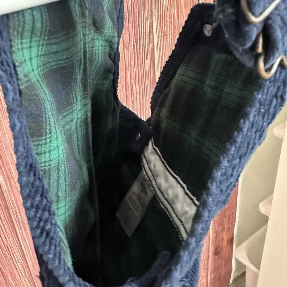 OshKosh B'gosh Baby Overalls 6M Corduroy Navy Blue Adjustable Straps Plaid Lined